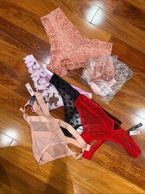 Victoria's Secret Pink, Red, Black & Nude Lace Panty Bundle